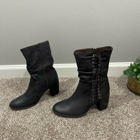 Bernardo Womens Boots Size 6.5 M Dark Gray Leather Zip Side Lace Up Mid Calf - Picture 2 of 9